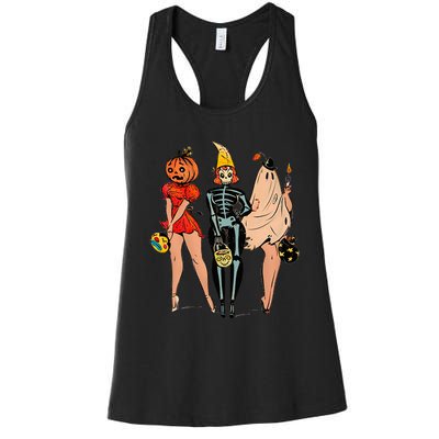 Halloween Witch Pin Up Retro Vintage Pumpkin Women's Racerback Tank