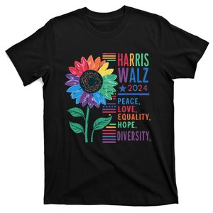 Harris Walz Peace Love Equality Hope Diversity Kamala 2024 Gift T-Shirt