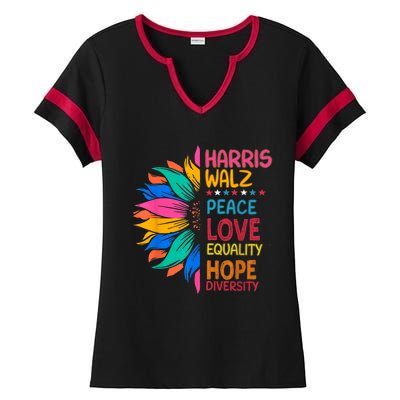 Harris Walz Peace Love Equality Hope Diversity Ladies Halftime Notch Neck Tee