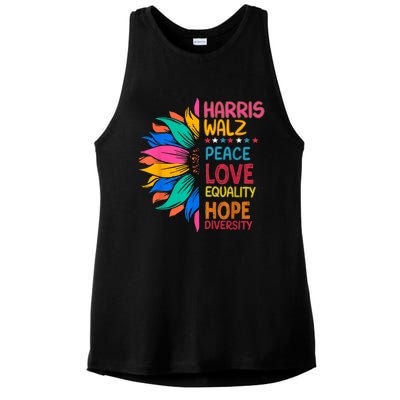 Harris Walz Peace Love Equality Hope Diversity Ladies PosiCharge Tri-Blend Wicking Tank