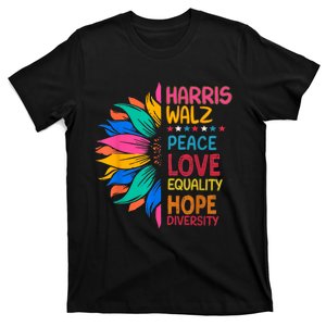 Harris Walz Peace Love Equality Hope Diversity T-Shirt