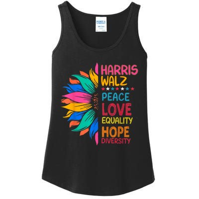 Harris Walz Peace Love Equality Hope Diversity Ladies Essential Tank