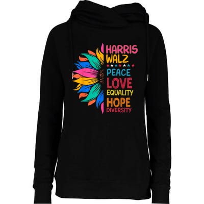 Harris Walz Peace Love Equality Hope Diversity Womens Funnel Neck Pullover Hood