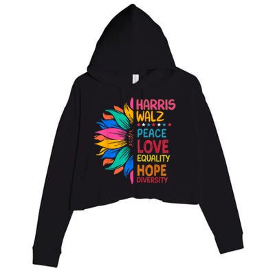 Harris Walz Peace Love Equality Hope Diversity Crop Fleece Hoodie