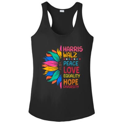 Harris Walz Peace Love Equality Hope Diversity Ladies PosiCharge Competitor Racerback Tank