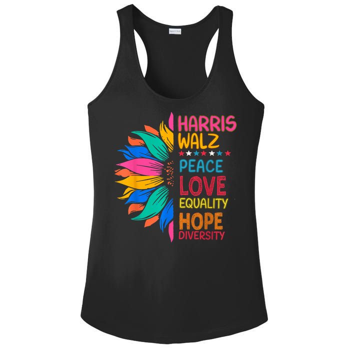 Harris Walz Peace Love Equality Hope Diversity Ladies PosiCharge Competitor Racerback Tank