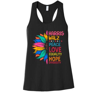 Harris Walz Peace Love Equality Hope Diversity Women's Racerback Tank