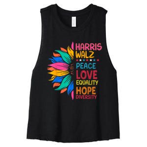 Harris Walz Peace Love Equality Hope Diversity Women's Racerback Cropped Tank