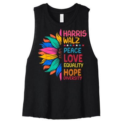 Harris Walz Peace Love Equality Hope Diversity Women's Racerback Cropped Tank