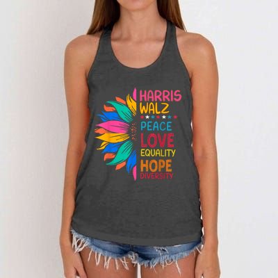 Harris Walz Peace Love Equality Hope Diversity Women's Knotted Racerback Tank