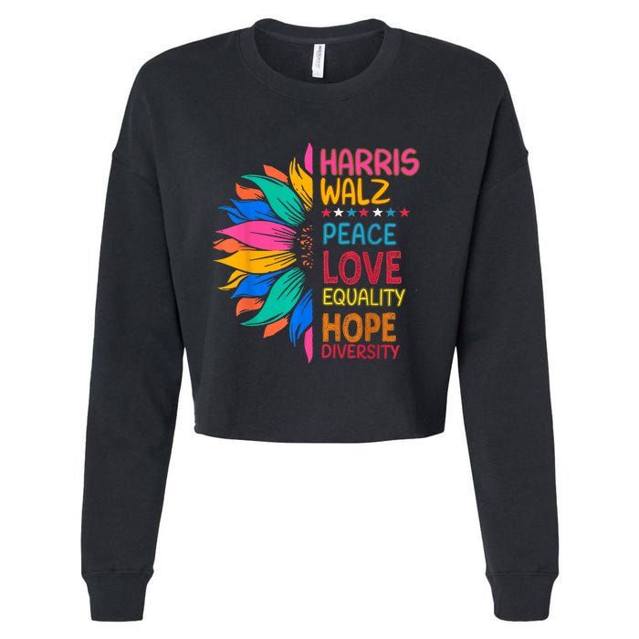 Harris Walz Peace Love Equality Hope Diversity Cropped Pullover Crew