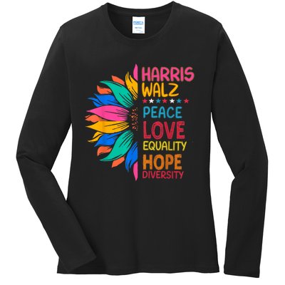 Harris Walz Peace Love Equality Hope Diversity Ladies Long Sleeve Shirt