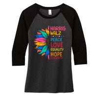 Harris Walz Peace Love Equality Hope Diversity Women's Tri-Blend 3/4-Sleeve Raglan Shirt