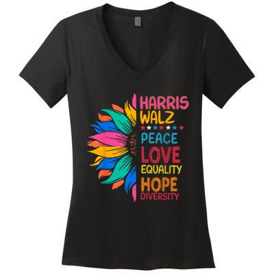 Harris Walz Peace Love Equality Hope Diversity Women's V-Neck T-Shirt