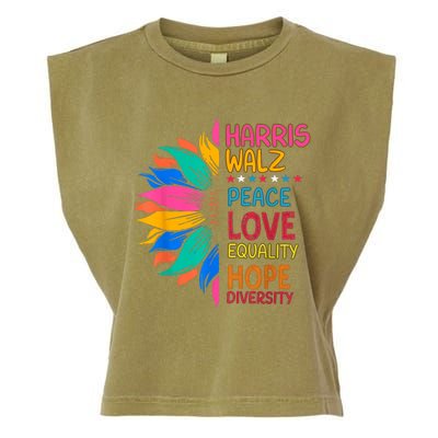 Harris Walz Peace Love Equality Hope Diversity Garment-Dyed Women's Muscle Tee