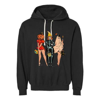 Halloween Witch Pin Up Retro Vintage Pumpkin Women Garment-Dyed Fleece Hoodie