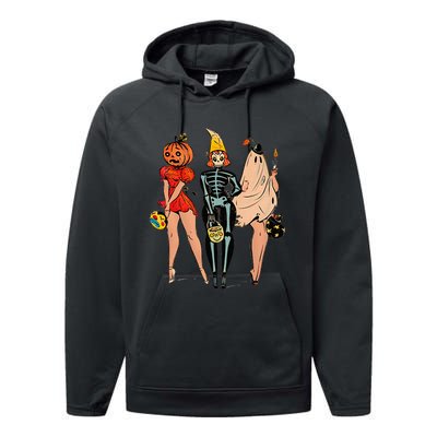 Halloween Witch Pin Up Retro Vintage Pumpkin Women Performance Fleece Hoodie