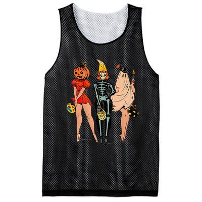 Halloween Witch Pin Up Retro Vintage Pumpkin Women Mesh Reversible Basketball Jersey Tank