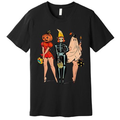 Halloween Witch Pin Up Retro Vintage Pumpkin Women Premium T-Shirt