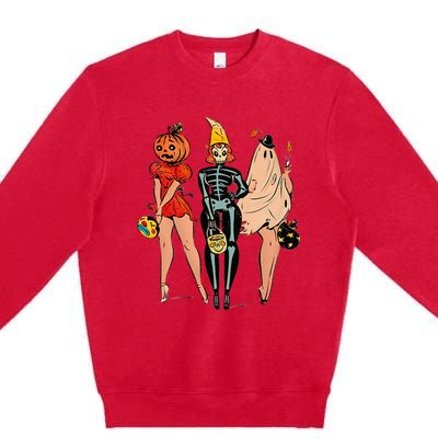 Halloween Witch Pin Up Retro Vintage Pumpkin Women Premium Crewneck Sweatshirt