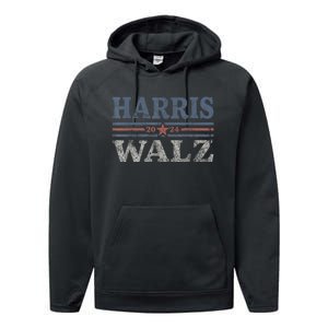 Harris Waltz2024 Retro Stripe Kamala Harris Tim Waltz 24 Performance Fleece Hoodie