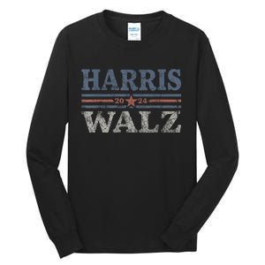 Harris Waltz2024 Retro Stripe Kamala Harris Tim Waltz 24 Tall Long Sleeve T-Shirt