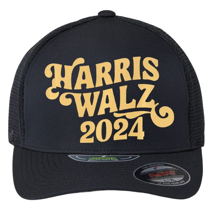 Harris Walz Retro Cursive Premium Flexfit Unipanel Trucker Cap