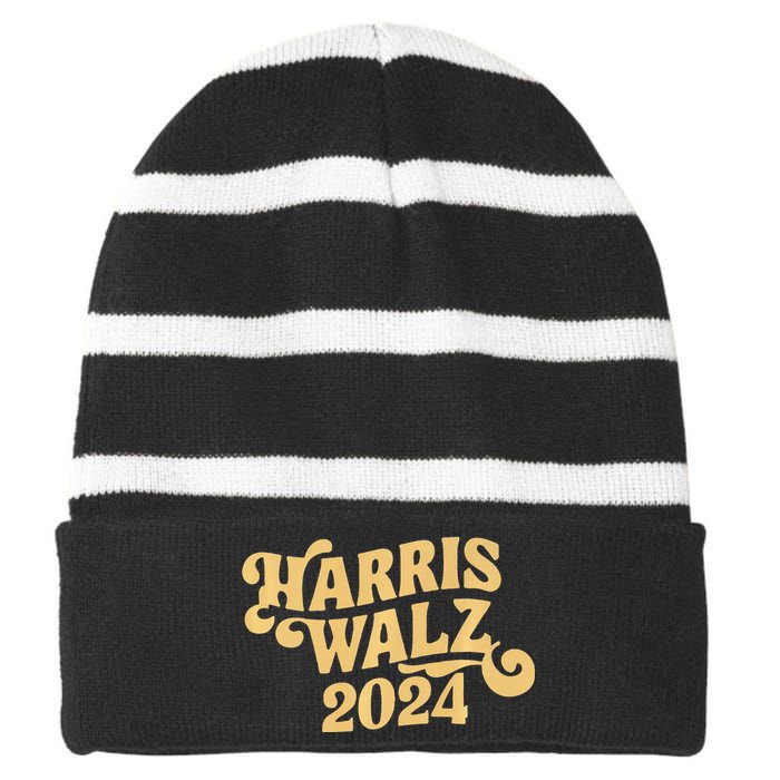 Harris Walz Retro Cursive Premium Striped Beanie with Solid Band