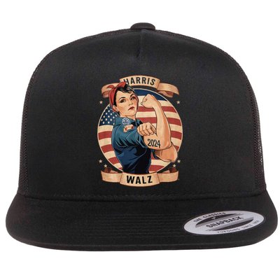 Harris Walz Rosie The Riveter Kamala Harris Tim Walz 2024 Flat Bill Trucker Hat