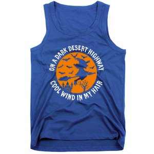 Halloween Witch Riding Broom On A Dark Desert Highway Gift Tank Top