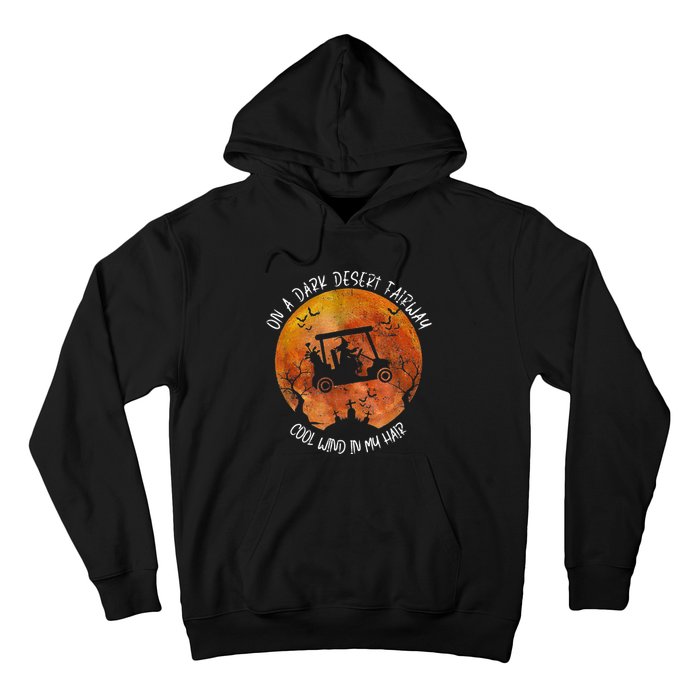 Halloween Witch Riding Golf Cart On A Dark Desert Fairway Hoodie