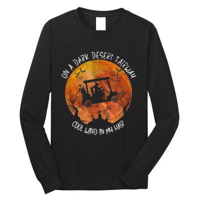 Halloween Witch Riding Golf Cart On A Dark Desert Fairway Long Sleeve Shirt