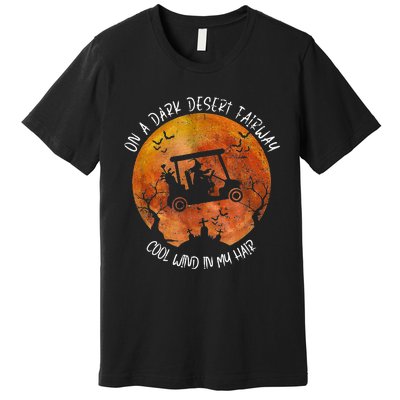 Halloween Witch Riding Golf Cart On A Dark Desert Fairway Premium T-Shirt