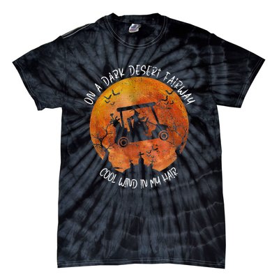 Halloween Witch Riding Golf Cart On A Dark Desert Fairway Tie-Dye T-Shirt