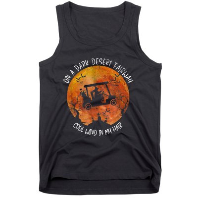 Halloween Witch Riding Golf Cart On A Dark Desert Fairway Tank Top