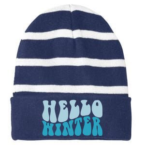 Hello Winter Retro Striped Beanie with Solid Band