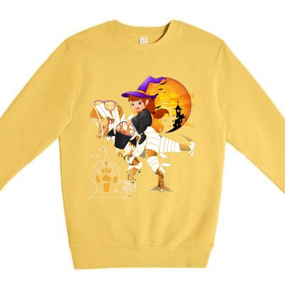 Halloween Witch Riding Mummy TRex Matching TRex Lover Gift Premium Crewneck Sweatshirt