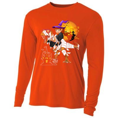 Halloween Witch Riding Mummy TRex Matching TRex Lover Gift Cooling Performance Long Sleeve Crew