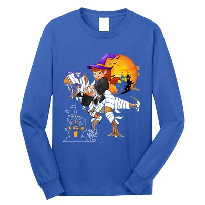 Halloween Witch Riding Mummy TRex Matching TRex Lover Gift Long Sleeve Shirt