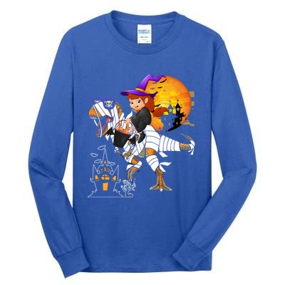 Halloween Witch Riding Mummy TRex Matching TRex Lover Gift Tall Long Sleeve T-Shirt