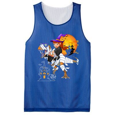 Halloween Witch Riding Mummy TRex Matching TRex Lover Gift Mesh Reversible Basketball Jersey Tank