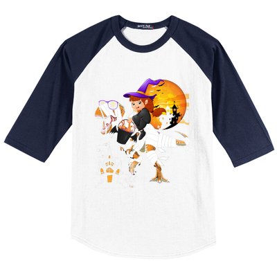 Halloween Witch Riding Mummy TRex Matching TRex Lover Gift Baseball Sleeve Shirt