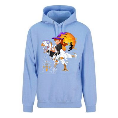 Halloween Witch Riding Mummy TRex Matching TRex Lover Gift Unisex Surf Hoodie