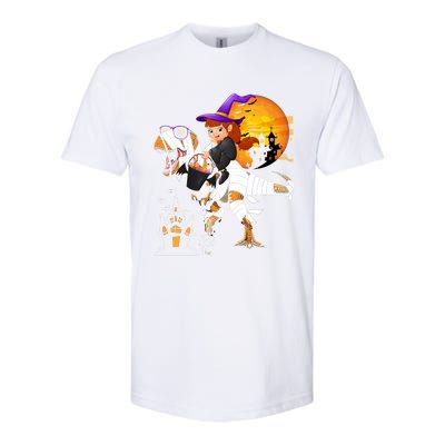 Halloween Witch Riding Mummy TRex Matching TRex Lover Gift Softstyle CVC T-Shirt