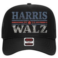 Harris Waltz2024 Retro Stripe Kamala Harris Tim Waltz 24 High Crown Mesh Back Trucker Hat