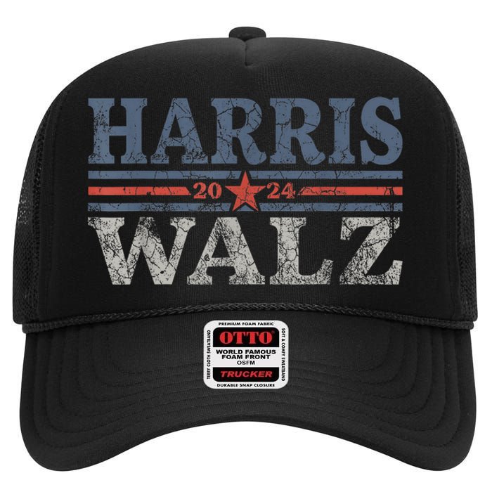 Harris Waltz2024 Retro Stripe Kamala Harris Tim Waltz 24 High Crown Mesh Back Trucker Hat