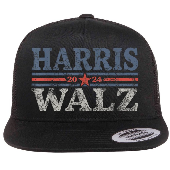 Harris Waltz2024 Retro Stripe Kamala Harris Tim Waltz 24 Flat Bill Trucker Hat