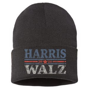 Harris Waltz2024 Retro Stripe Kamala Harris Tim Waltz 24 Sustainable Knit Beanie