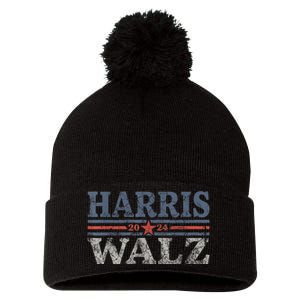 Harris Waltz2024 Retro Stripe Kamala Harris Tim Waltz 24 Pom Pom 12in Knit Beanie