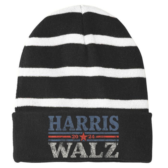 Harris Waltz2024 Retro Stripe Kamala Harris Tim Waltz 24 Striped Beanie with Solid Band